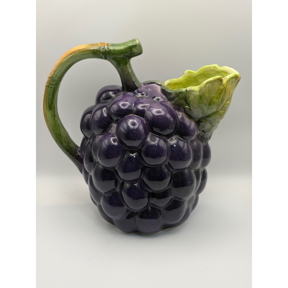 Vintage 1981 The Haldon Group Ceramic Grape Cluster Pitcher Purple Figural Vase - Picture 2 of 8